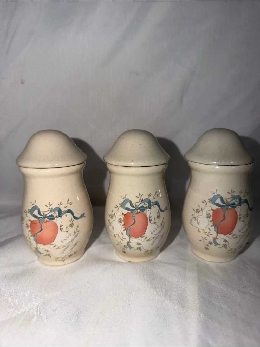 Vintage 1980s International Stoneware Country Geese Spice Jars - Set of 3
